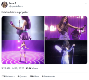 a collage of a person singing and Barbie singing