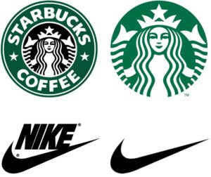 startbucks and nike old and new logos