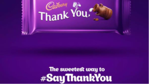 Cadbury chocolate packaging with "Thank You" and the phrase "The sweetest way to #SayThankYou." for the festive season